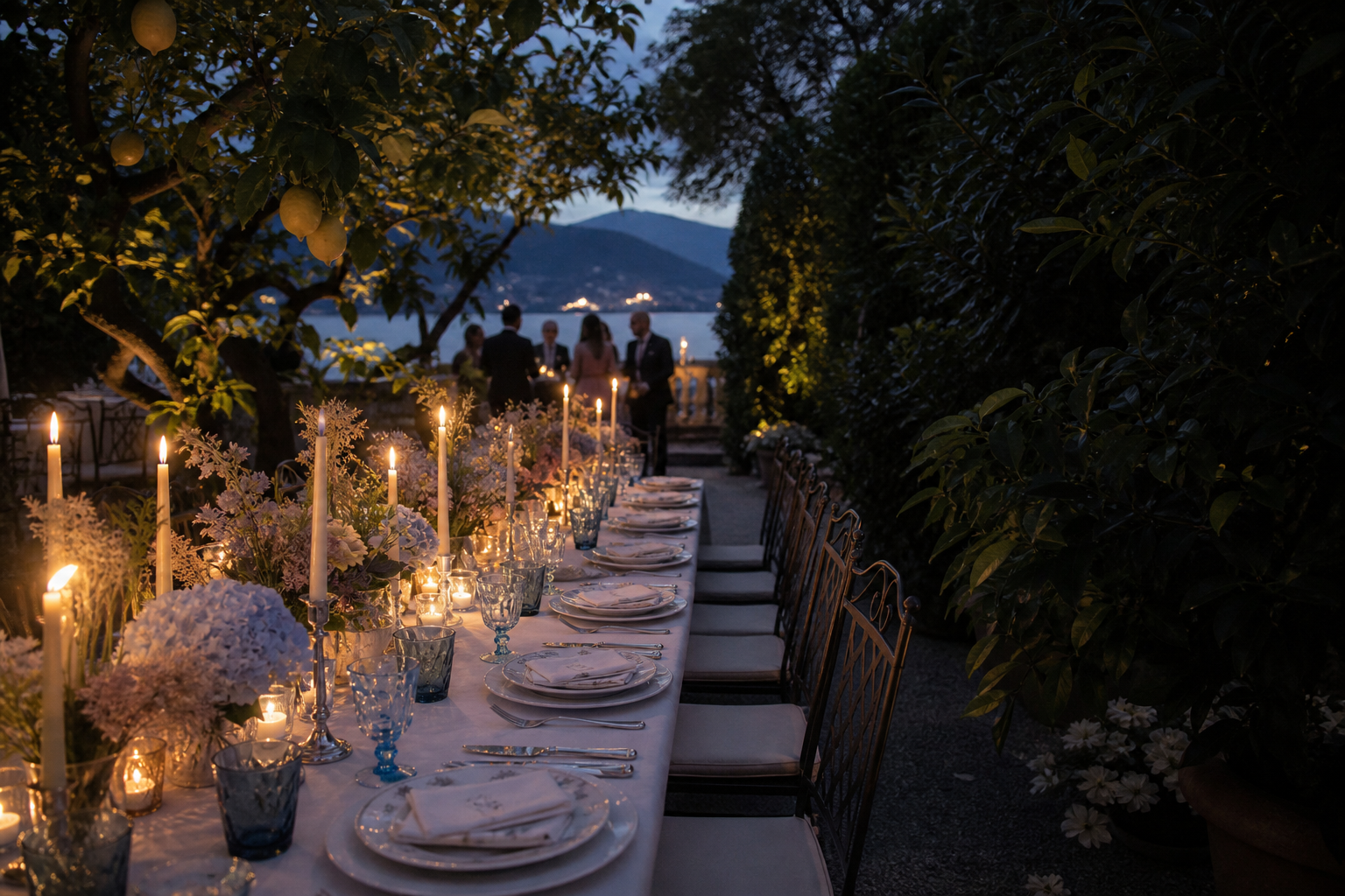 Candlelit wedding supper beneath lemon trees